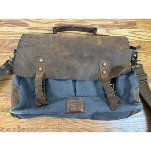 Lifewit Brown Leather & Gray Canvas Messenger Bag – Crossbody Satchel